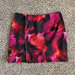 White Fox Boutique Black Red Pink Floral Mini Skirt